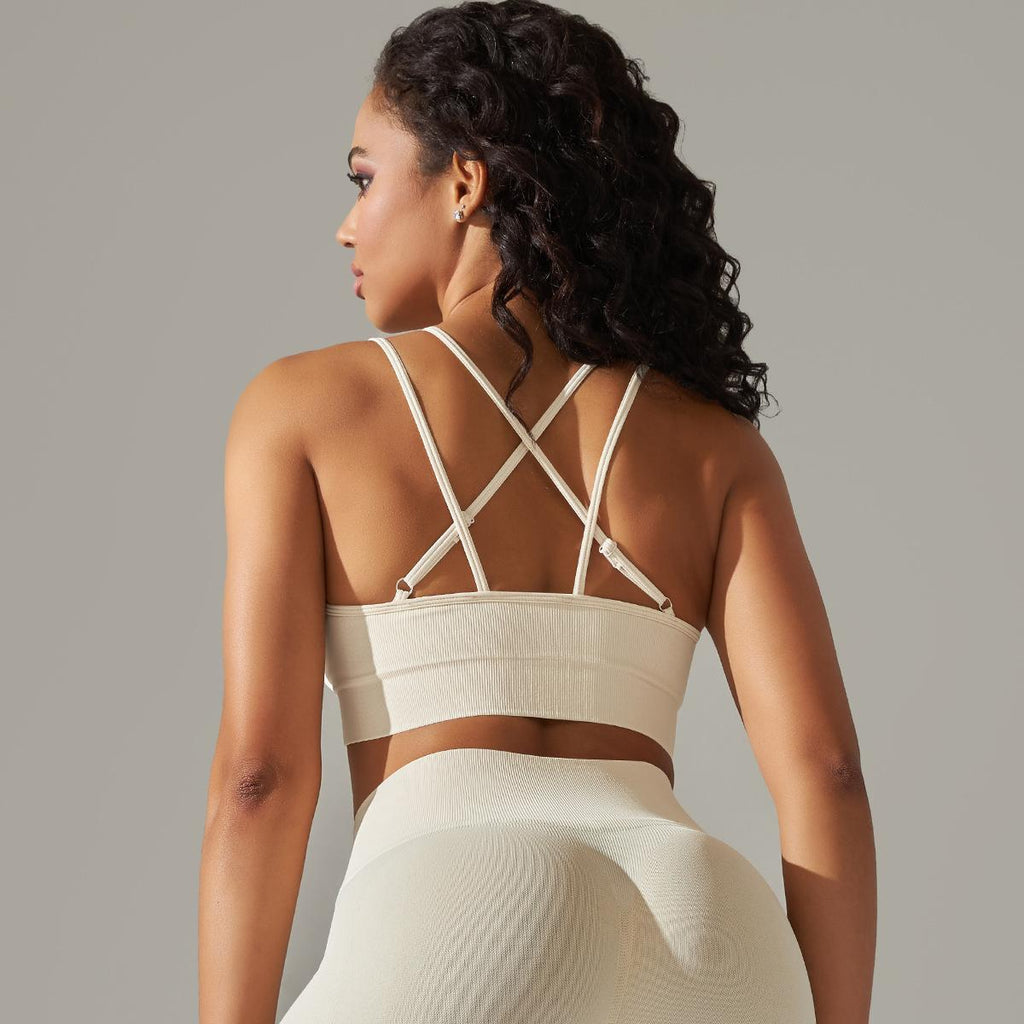 Sujetador deportivo de yoga para mujer, tejido sin costuras, transpirable, con espalda cruzada, ajustado, para correr y hacer ejercicio