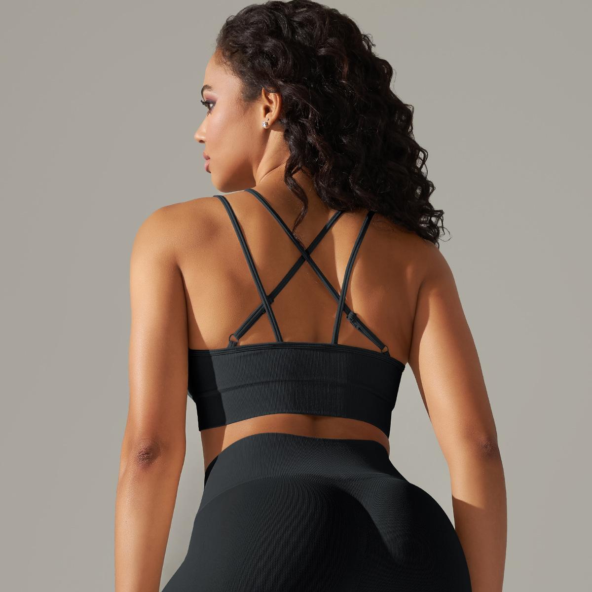 Sujetador deportivo de yoga para mujer, tejido sin costuras, transpirable, con espalda cruzada, ajustado, para correr y hacer ejercicio