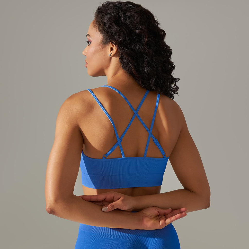 Sujetador deportivo de yoga para mujer, tejido sin costuras, transpirable, con espalda cruzada, ajustado, para correr y hacer ejercicio