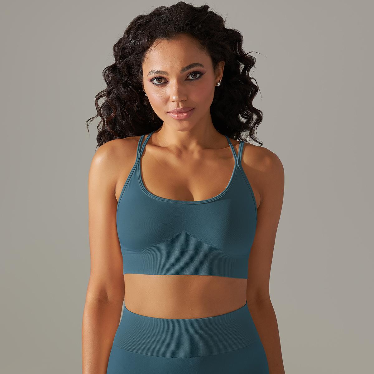 Sujetador deportivo de yoga para mujer, tejido sin costuras, transpirable, con espalda cruzada, ajustado, para correr y hacer ejercicio