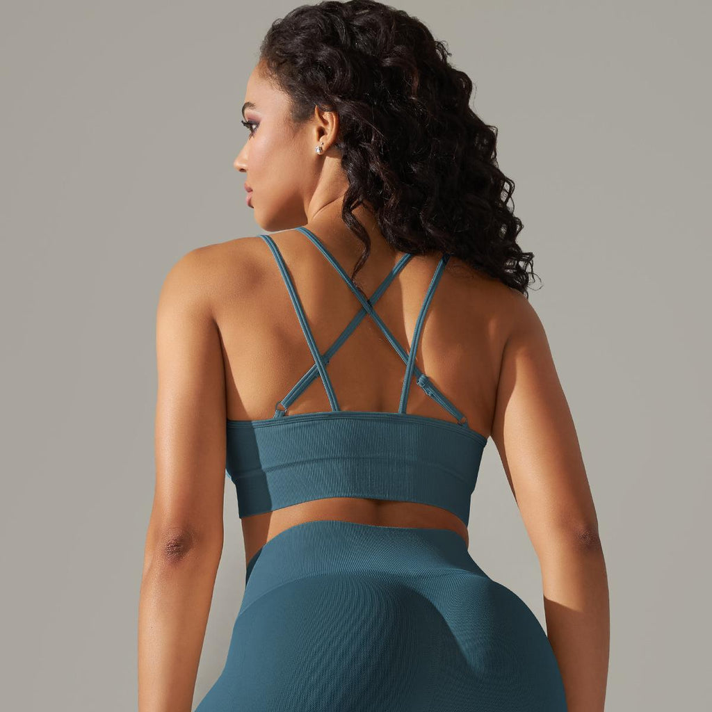 Sujetador deportivo de yoga para mujer, tejido sin costuras, transpirable, con espalda cruzada, ajustado, para correr y hacer ejercicio
