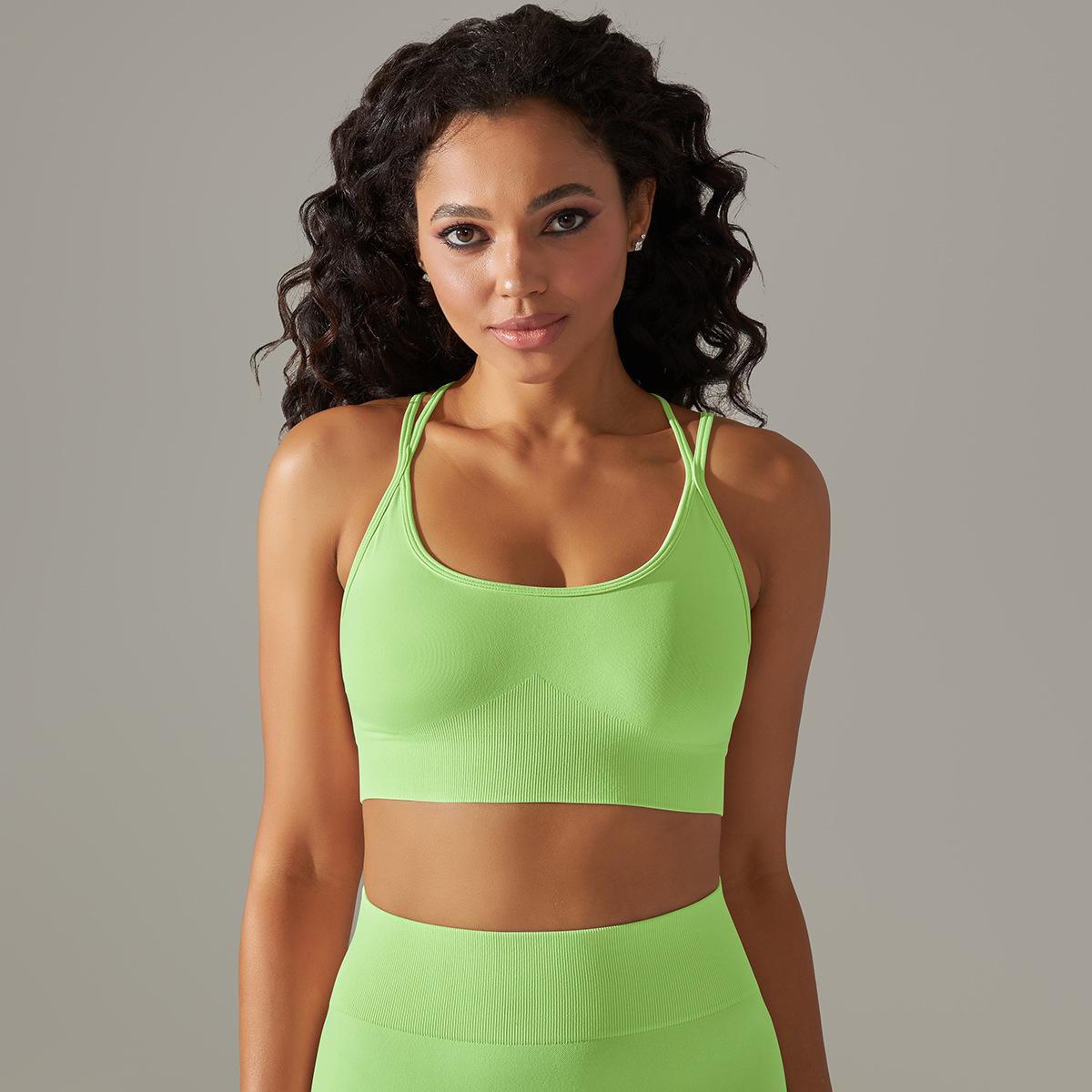 Sujetador deportivo de yoga para mujer, tejido sin costuras, transpirable, con espalda cruzada, ajustado, para correr y hacer ejercicio