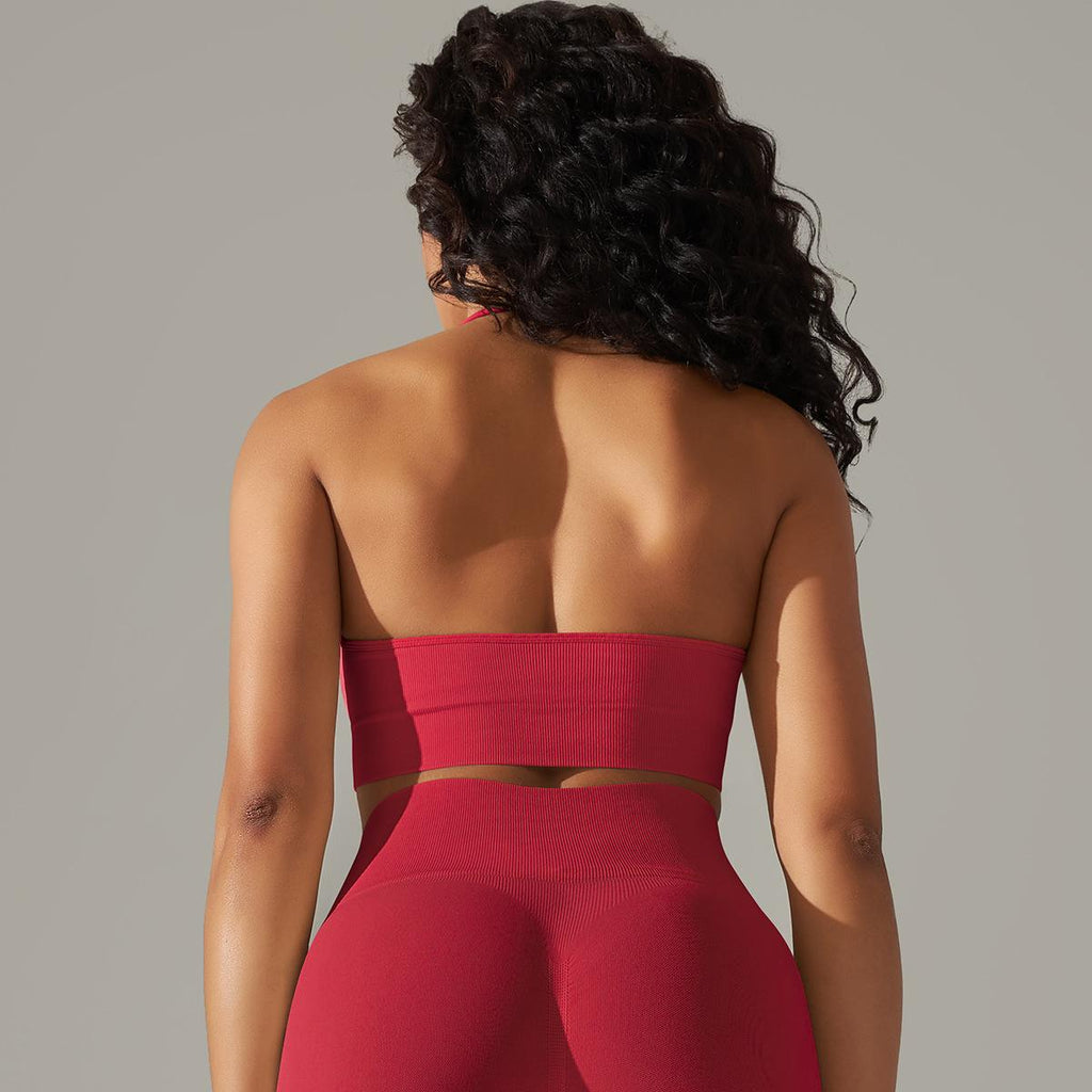 Sujetador deportivo sin costuras con cuello halter para mujer, para correr, fitness, deportes, yoga, parte superior fija