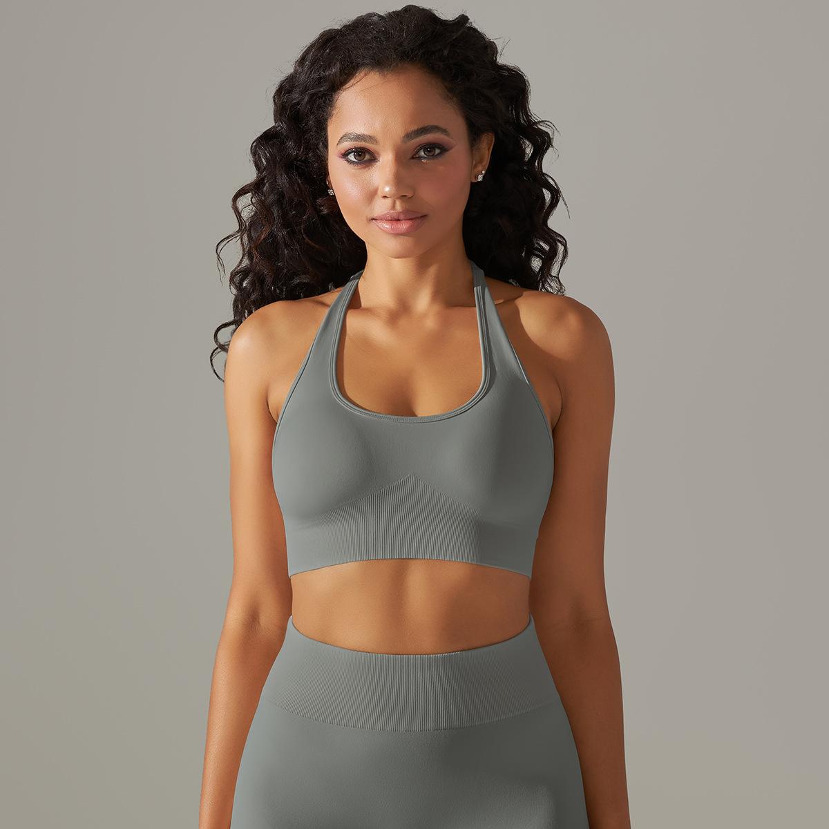Sujetador deportivo sin costuras con cuello halter para mujer, para correr, fitness, deportes, yoga, parte superior fija