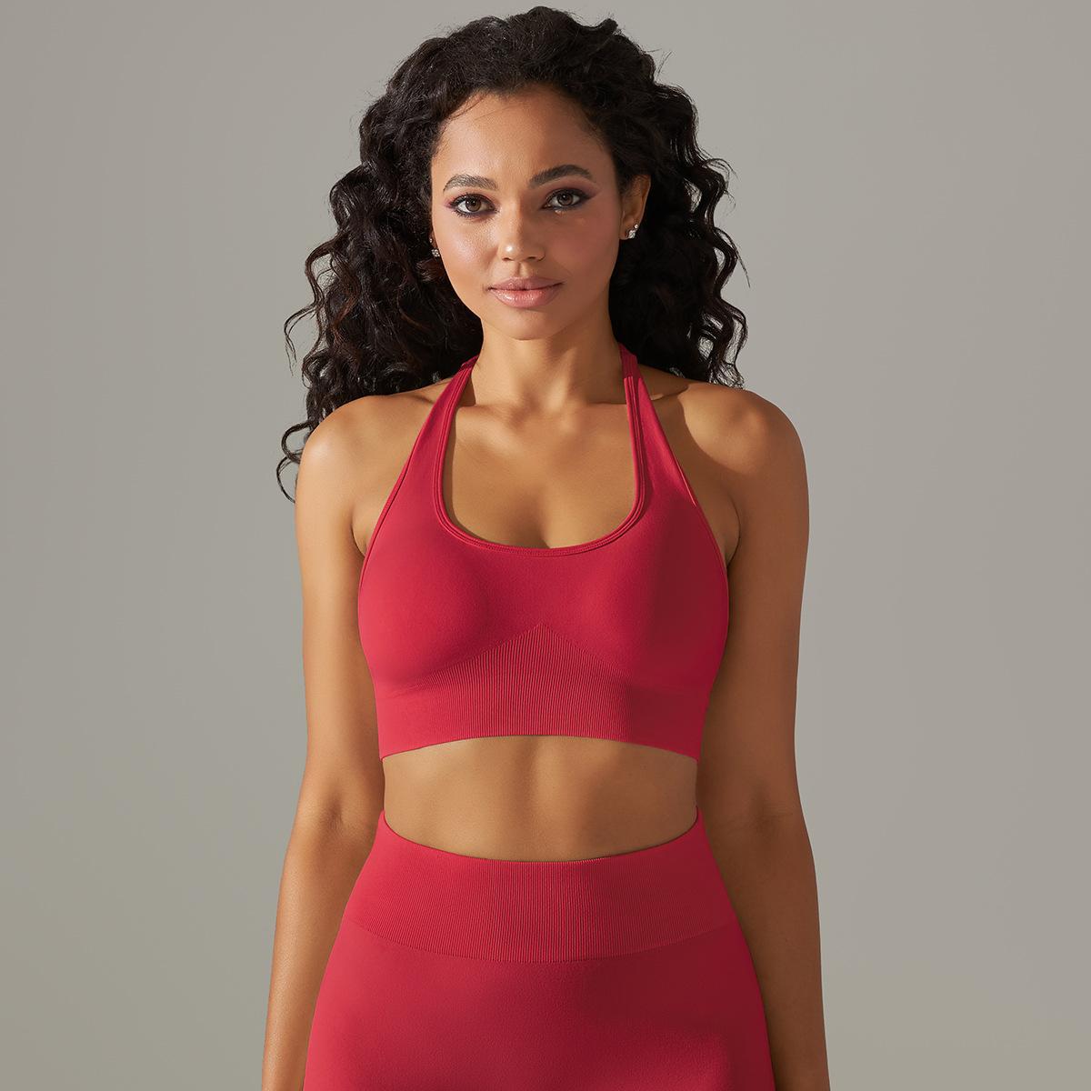 Sujetador deportivo sin costuras con cuello halter para mujer, para correr, fitness, deportes, yoga, parte superior fija