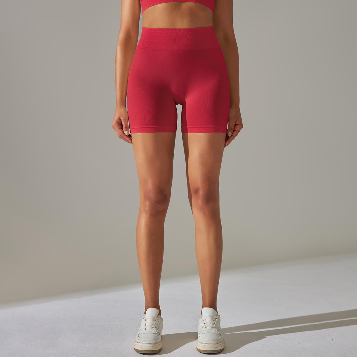 Seamless Knitted Solid Color Belly Contracting Shorts High Waist Hip Contracting Yoga Pants Sports Running Fitness Shorts