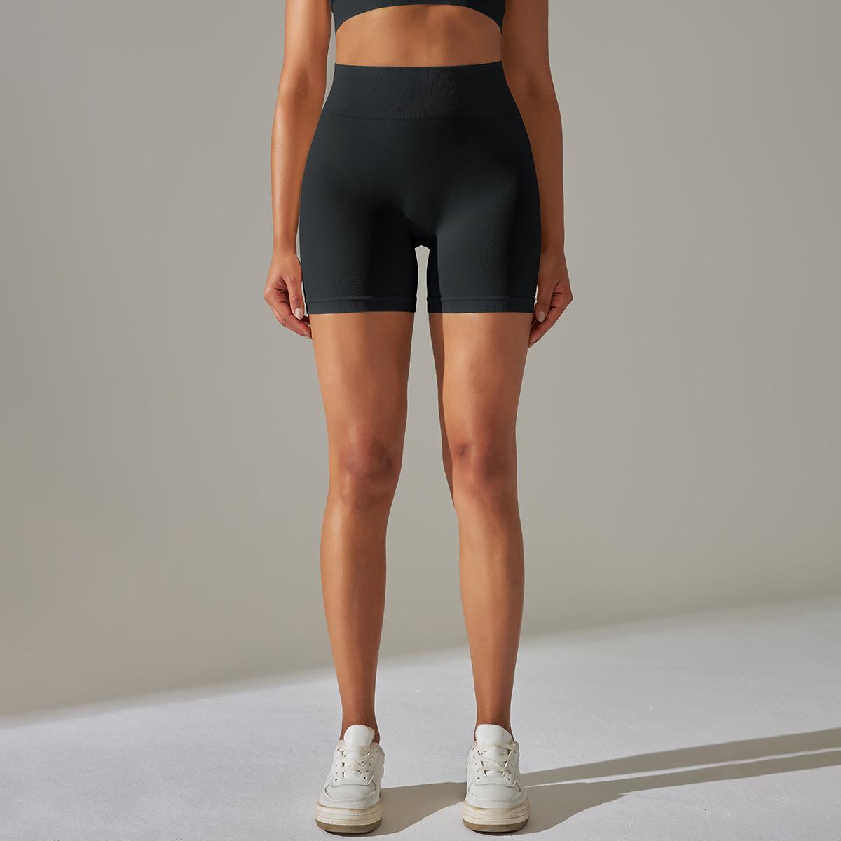 Seamless Knitted Solid Color Belly Contracting Shorts High Waist Hip Contracting Yoga Pants Sports Running Fitness Shorts