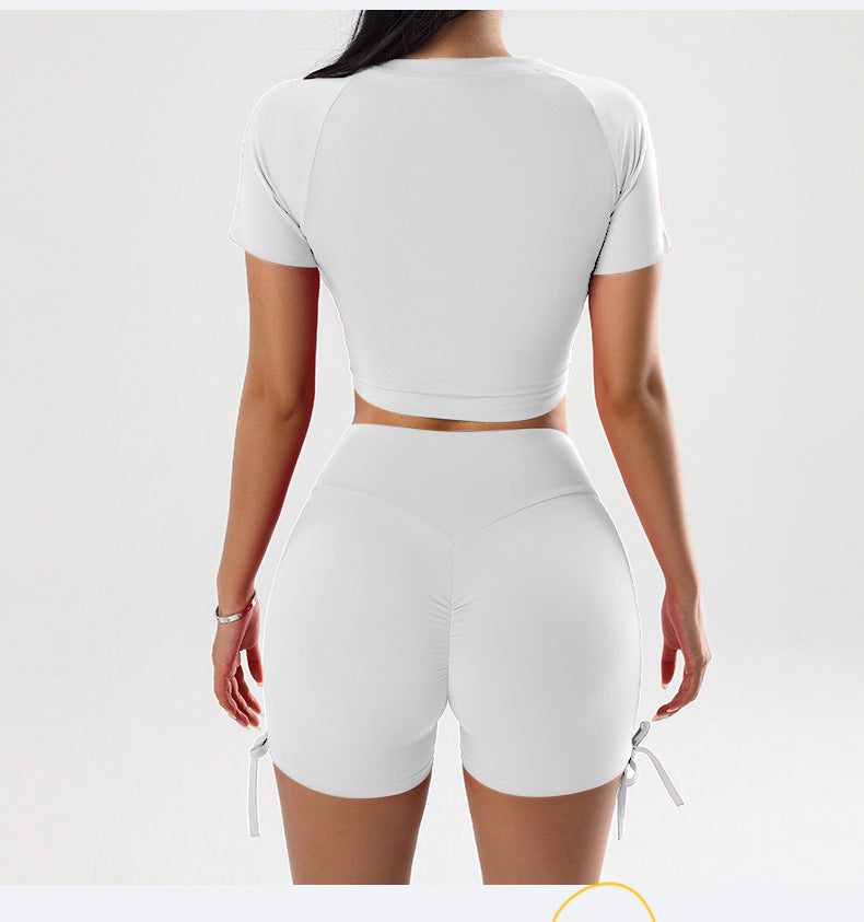 Summer Sexy Skinny Yoga Clothes Suit Exposed Cropped Package Hip Strap Tight Sports Fitness Yoga Wear