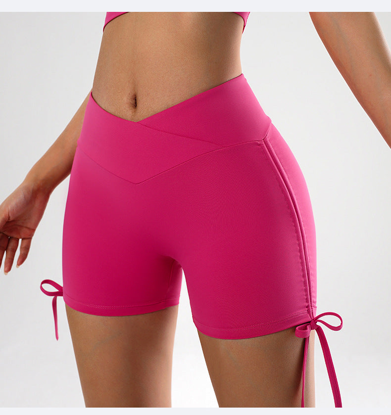 Summer Pleated V Shaped High Waist Tight Hip Tied Slim Fit Stretch Yoga Workout Shorts