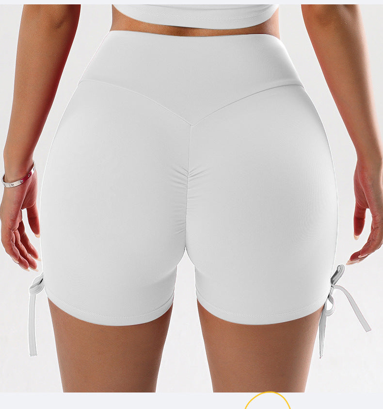 Summer Pleated V Shaped High Waist Tight Hip Tied Slim Fit Stretch Yoga Workout Shorts