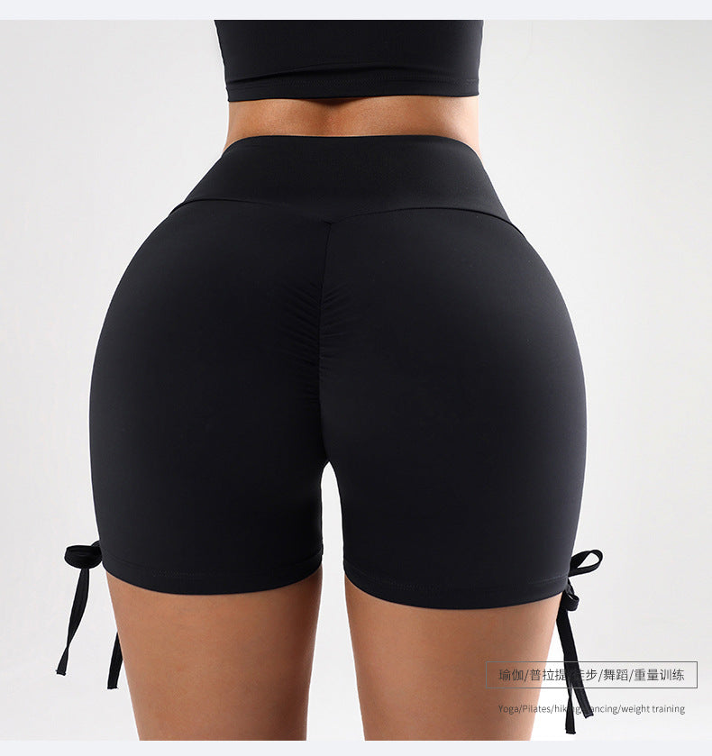 Summer Pleated V Shaped High Waist Tight Hip Tied Slim Fit Stretch Yoga Workout Shorts