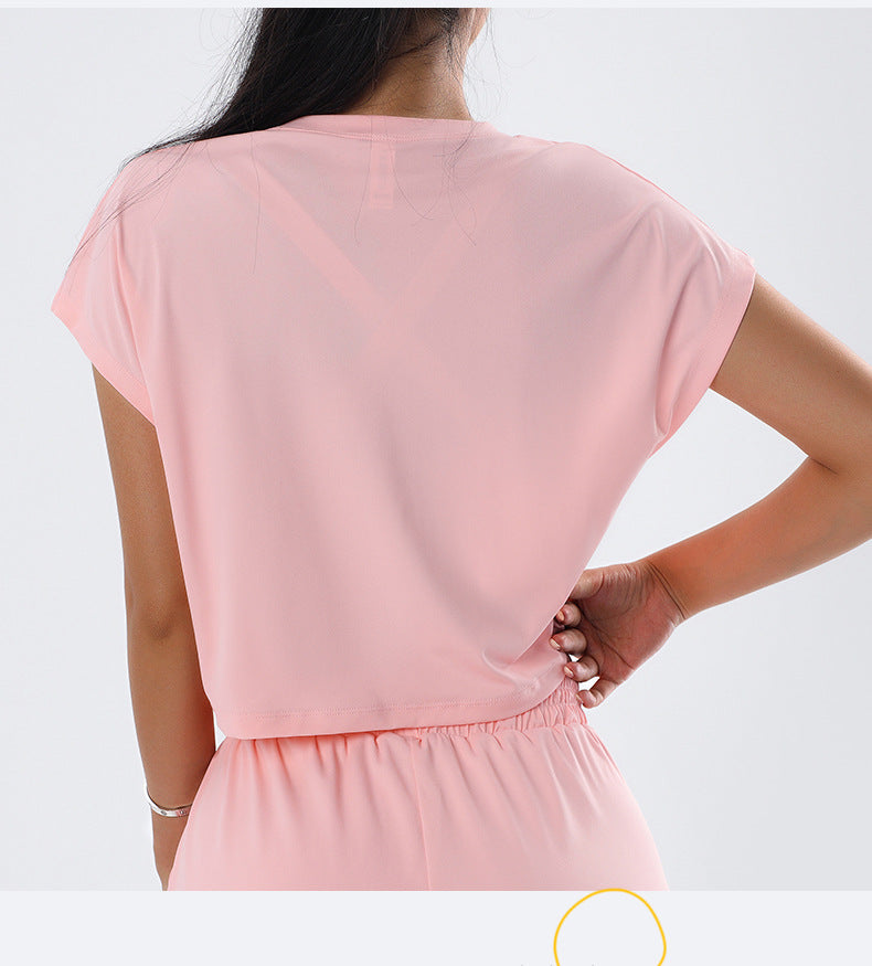 Summer Sexy Yoga T shirt Quick Drying Clothes Loose Breathable Short Sleeve Outdoor Running Sports Workout Clothes