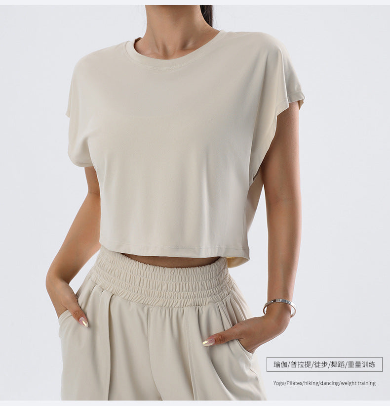 Summer Sexy Yoga T shirt Quick Drying Clothes Loose Breathable Short Sleeve Outdoor Running Sports Workout Clothes