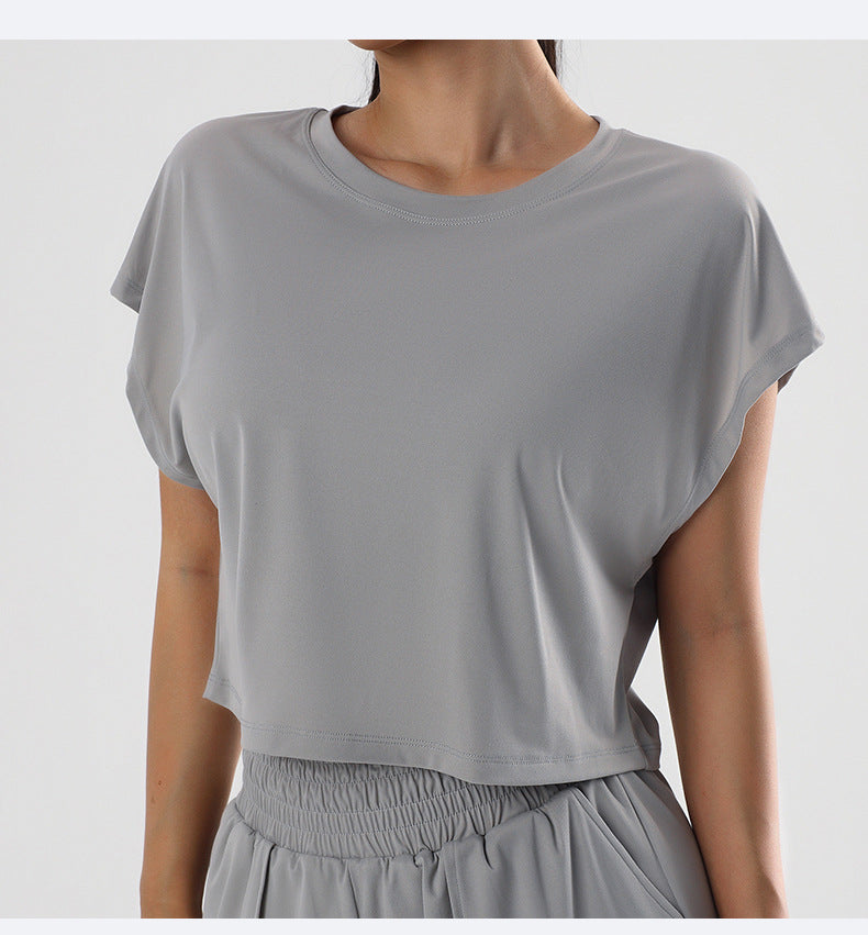 Summer Sexy Yoga T shirt Quick Drying Clothes Loose Breathable Short Sleeve Outdoor Running Sports Workout Clothes