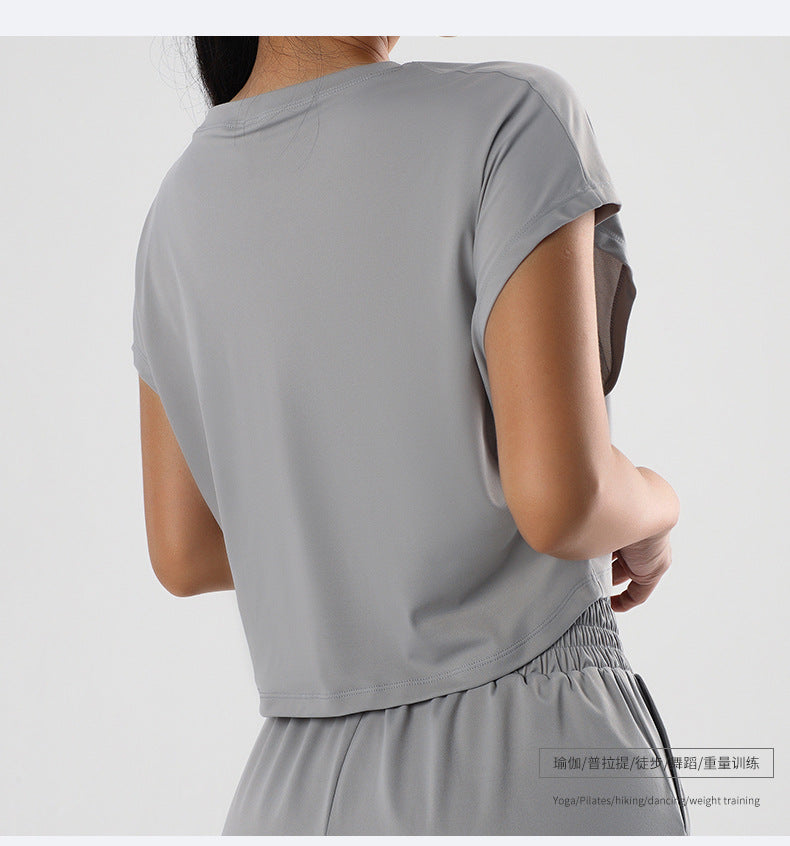 Summer Sexy Yoga T shirt Quick Drying Clothes Loose Breathable Short Sleeve Outdoor Running Sports Workout Clothes