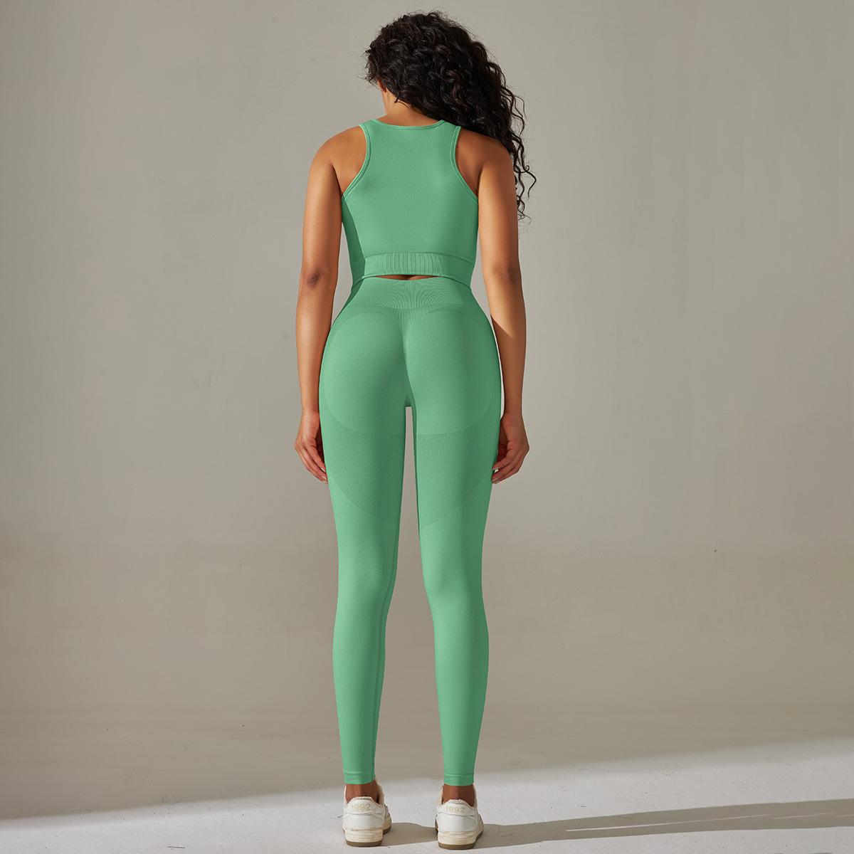 Traje de yoga de cintura alta de color sólido con almohadilla para el pecho, sujetador transpirable, chaleco, pantalones ajustados, traje de fitness