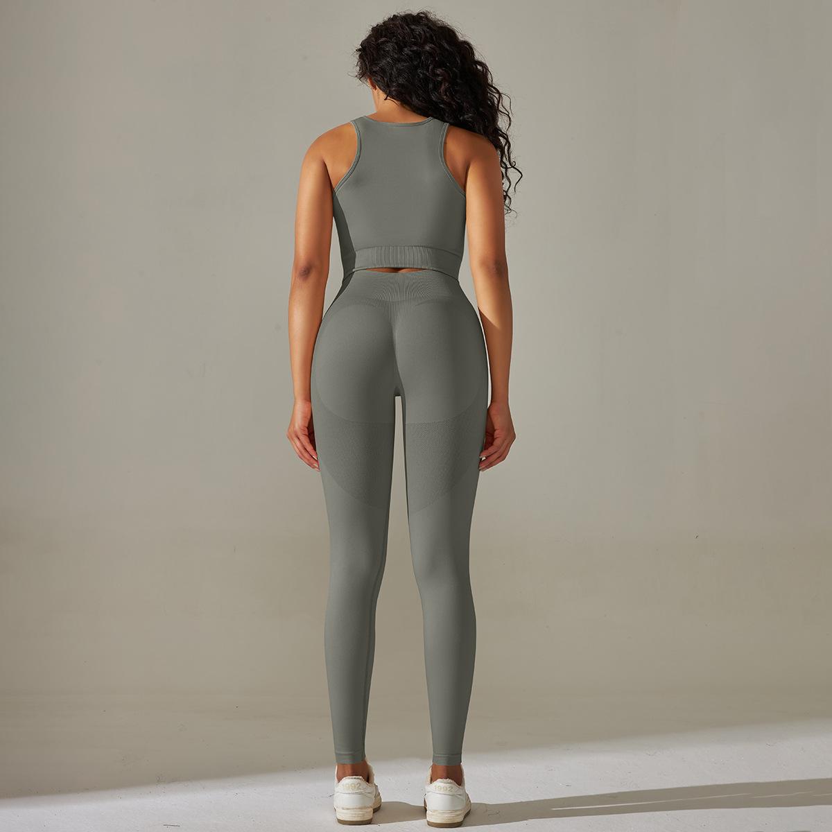 Traje de yoga de cintura alta de color sólido con almohadilla para el pecho, sujetador transpirable, chaleco, pantalones ajustados, traje de fitness