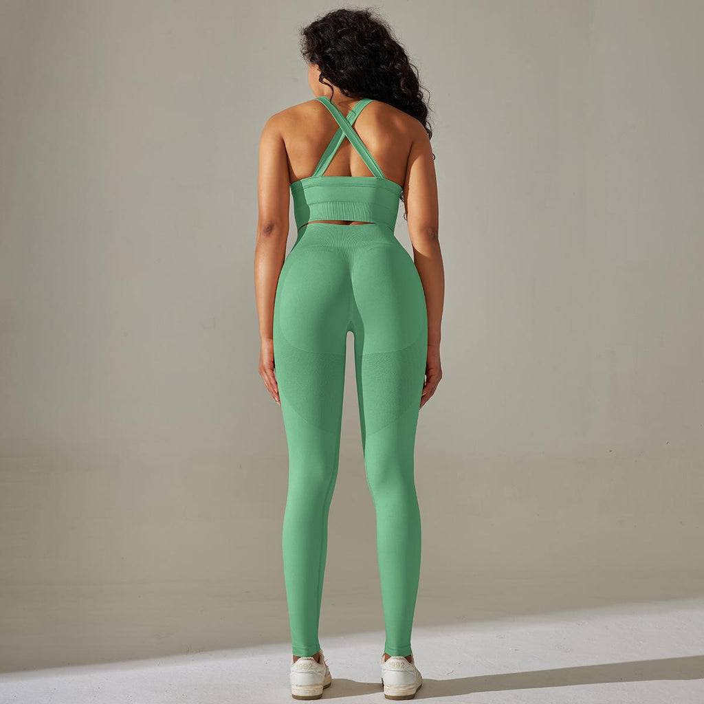 Soutien-gorge sexy respirant en maille, pantalon de yoga gainant pour le ventre et les hanches, tenue de sport et de fitness.