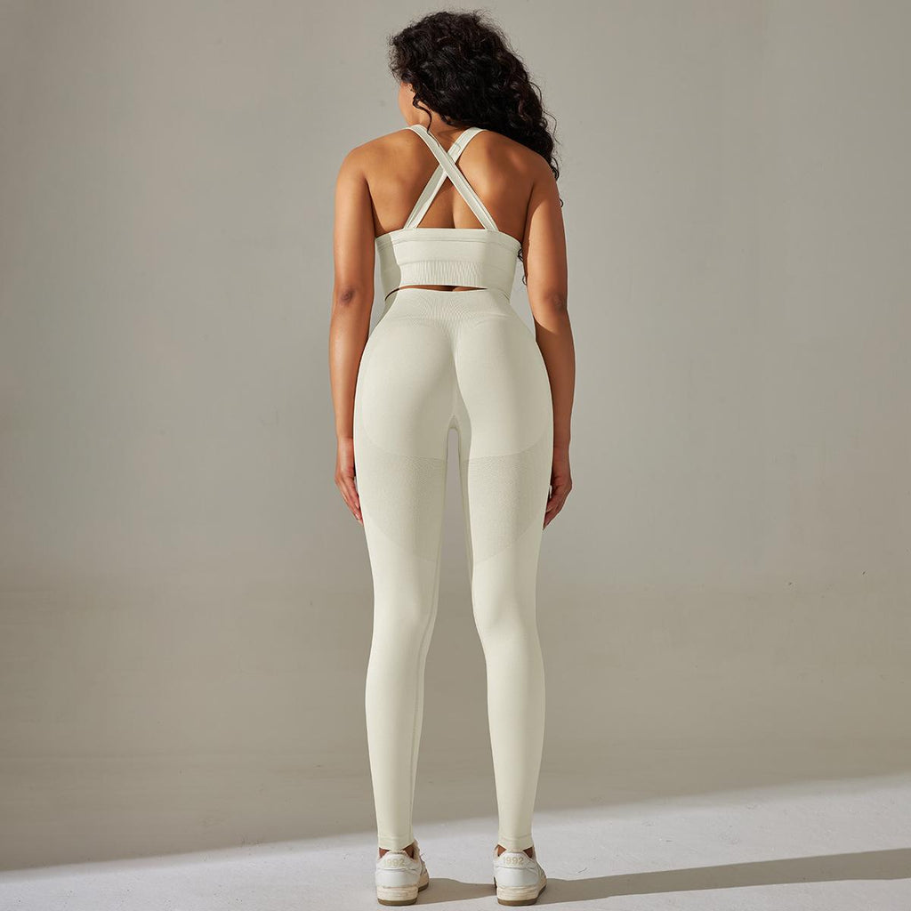 Soutien-gorge sexy respirant en maille, pantalon de yoga gainant pour le ventre et les hanches, tenue de sport et de fitness.