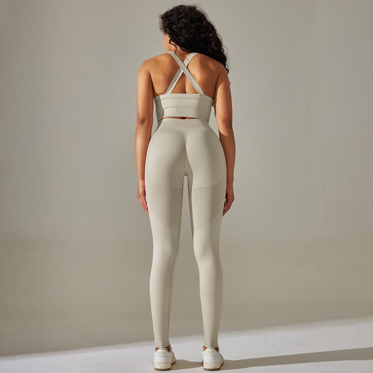 Soutien-gorge sexy respirant en maille, pantalon de yoga gainant pour le ventre et les hanches, tenue de sport et de fitness.