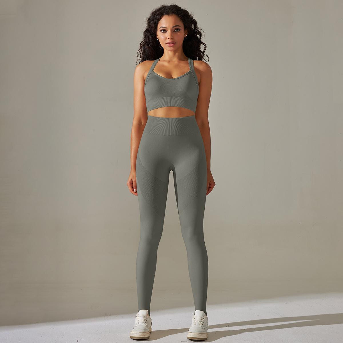 Soutien-gorge sexy respirant en maille, pantalon de yoga gainant pour le ventre et les hanches, tenue de sport et de fitness.