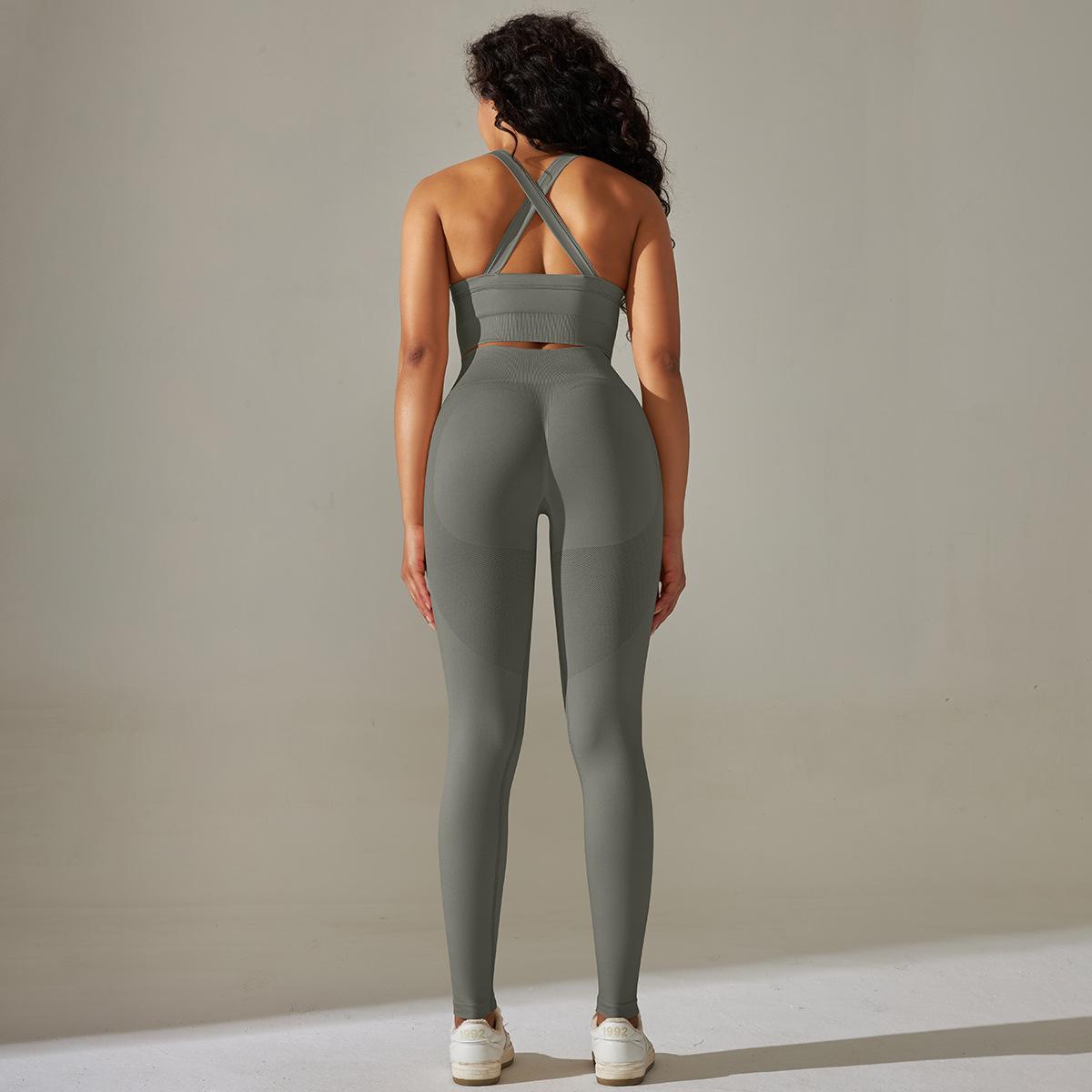 Soutien-gorge sexy respirant en maille, pantalon de yoga gainant pour le ventre et les hanches, tenue de sport et de fitness.