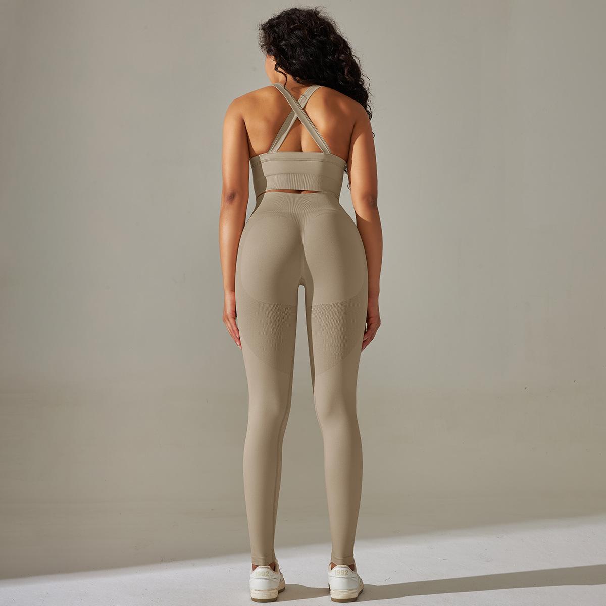Soutien-gorge sexy respirant en maille, pantalon de yoga gainant pour le ventre et les hanches, tenue de sport et de fitness.