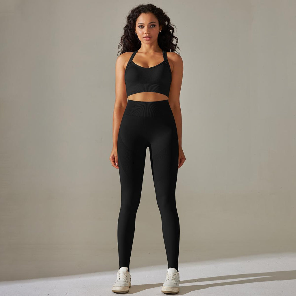 Soutien-gorge sexy respirant en maille, pantalon de yoga gainant pour le ventre et les hanches, tenue de sport et de fitness.
