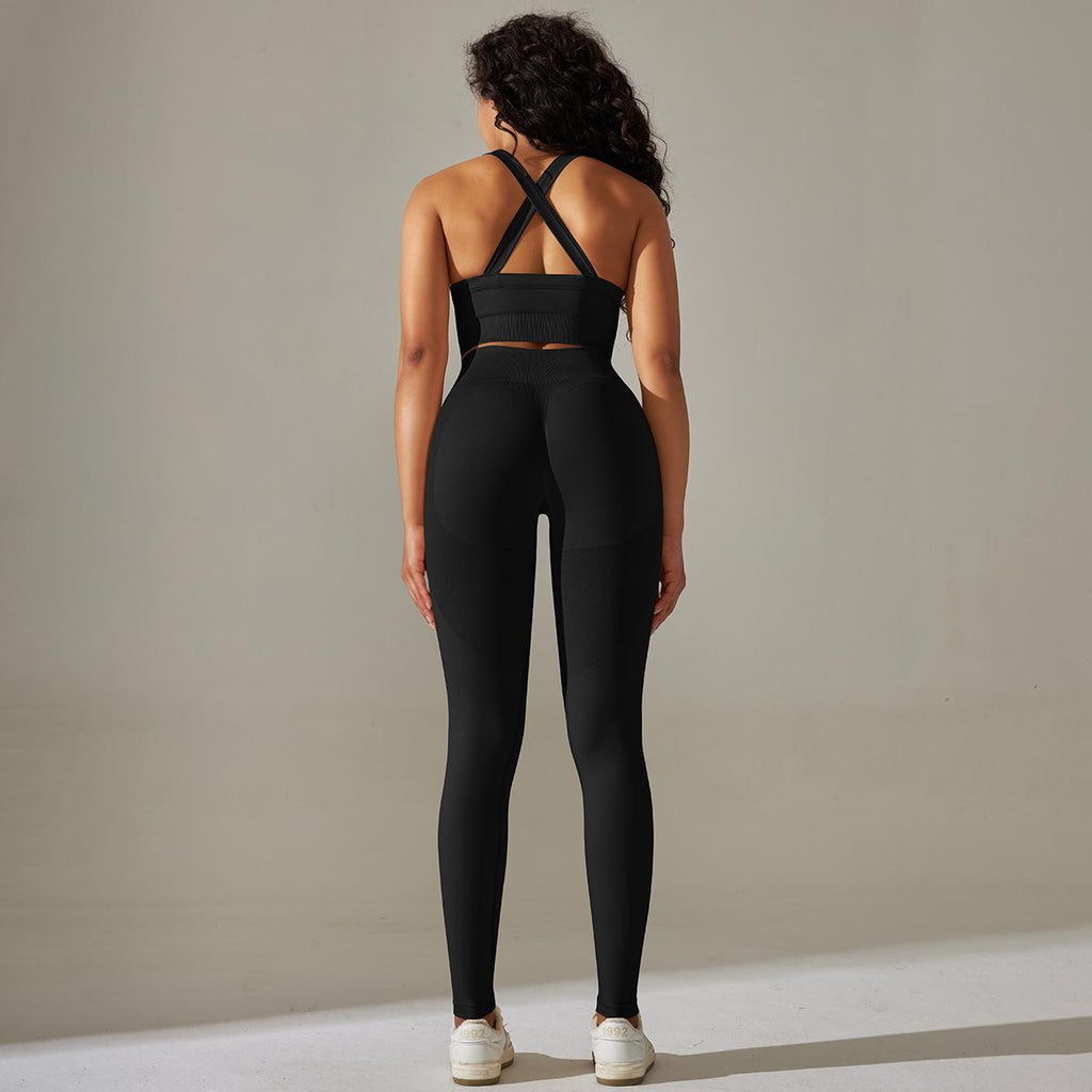 Soutien-gorge sexy respirant en maille, pantalon de yoga gainant pour le ventre et les hanches, tenue de sport et de fitness.