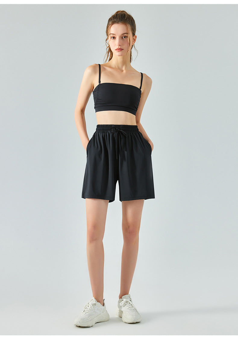 Cool Sunscreen Yoga Shorts Elastic Waist Slimming Loose Outdoor Running Breathable Workout Shorts