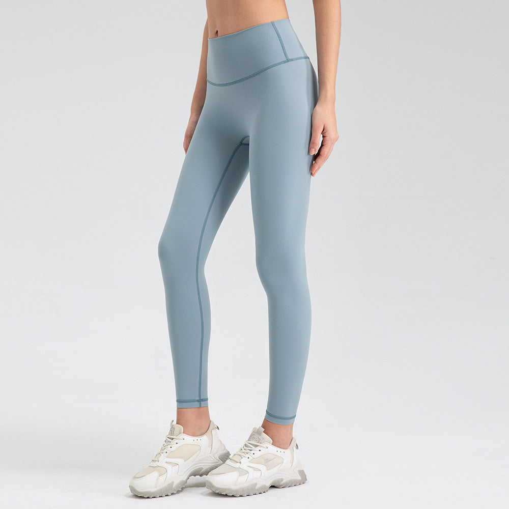 Women Summer Yoga Pants Nude Feel No Embarrassment Line High Waist Hip Lift Tights Breathable Skin-Friendly Fitness Sports Pants