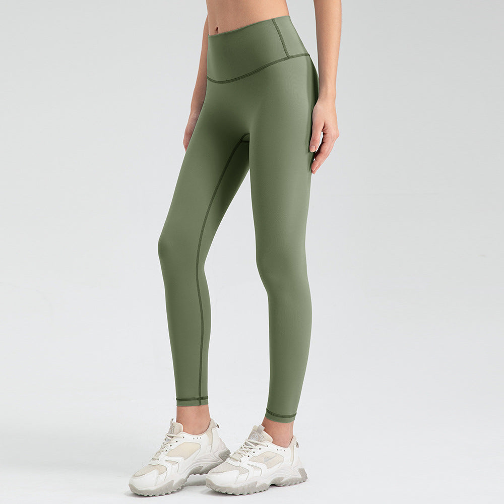 Women Summer Yoga Pants Nude Feel No Embarrassment Line High Waist Hip Lift Tights Breathable Skin-Friendly Fitness Sports Pants