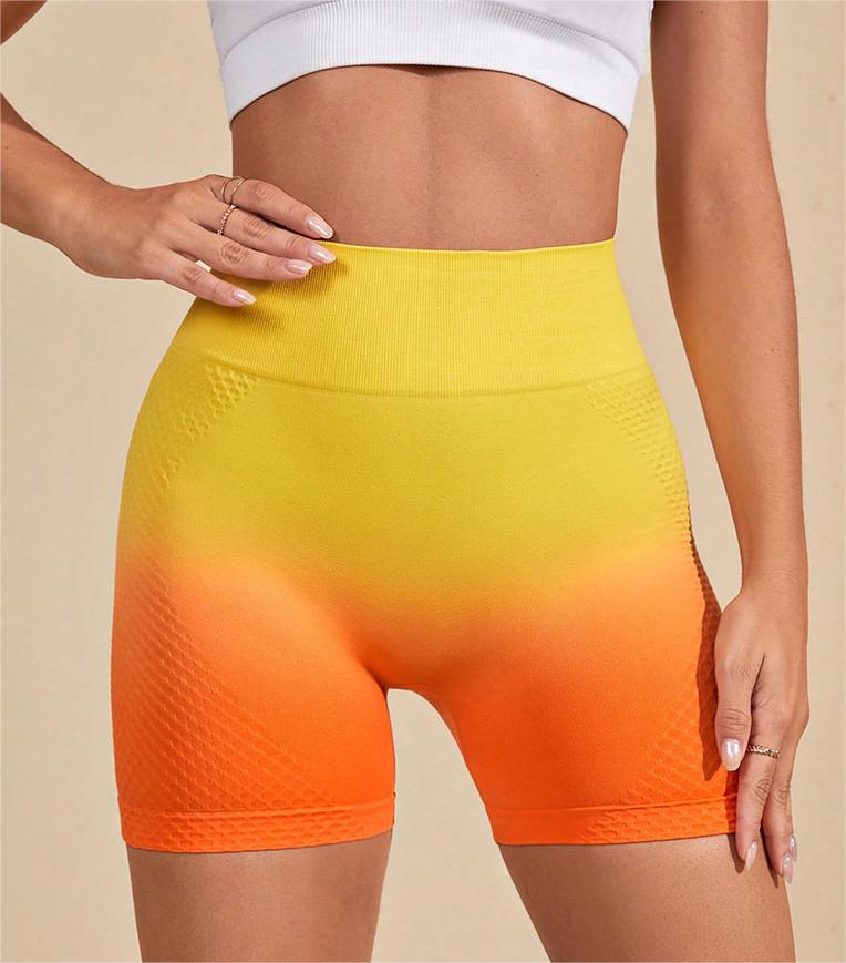 Hanging Dyed Gradient Seamless Peach Hip Raise Yoga Shorts Sports Tight High Waist Honeycomb Texture Fitness Shorts