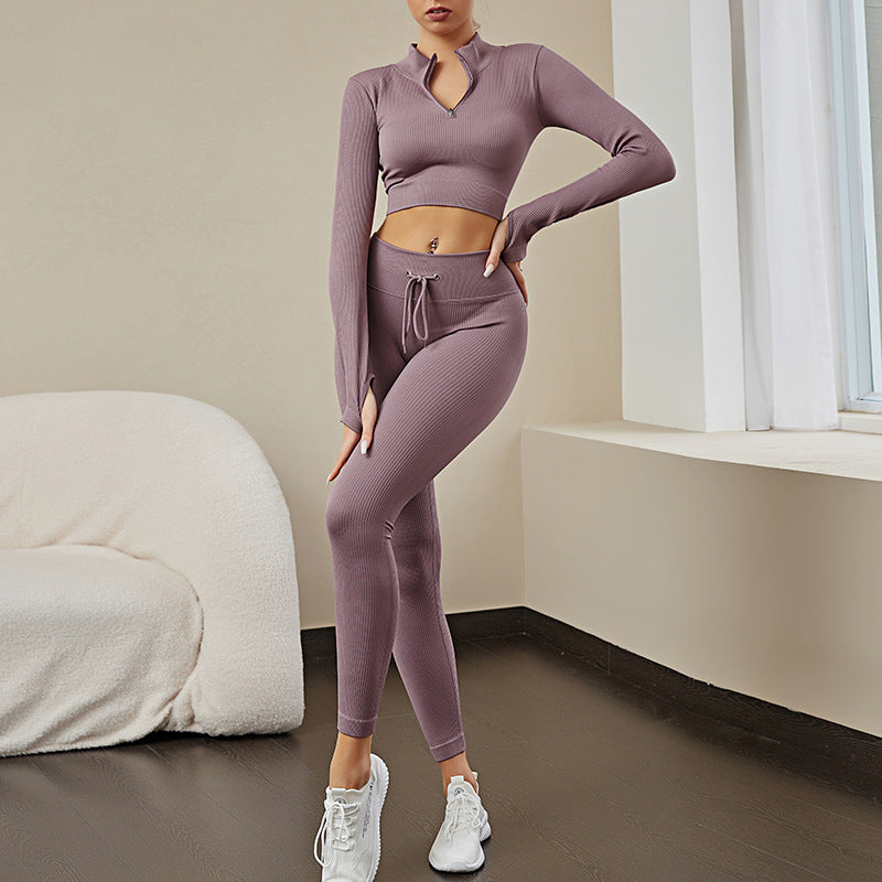 Solid Color Seamless Sports Yoga Suit Long Sleeved T shirt Popular Moisture Wicking Running Fitness Clothes Women