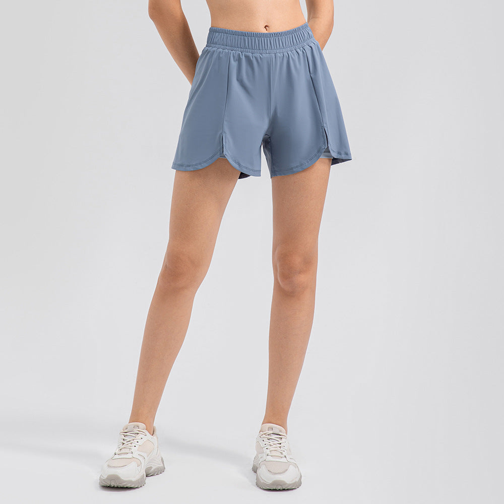 Women Yoga Shorts Loose Breathable Faux Two Piece Double Layer Sports Pants Quick Drying High Waist Running Workout Shorts