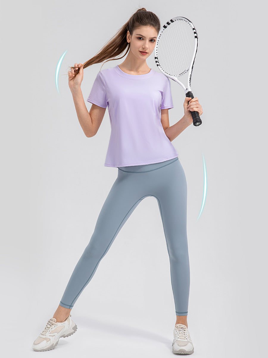 Women Summer Loose Yoga Clothes Short Sleeve Lightweight Breathable Running Exercise T shirt Nude Feel Quick Drying Workout Top