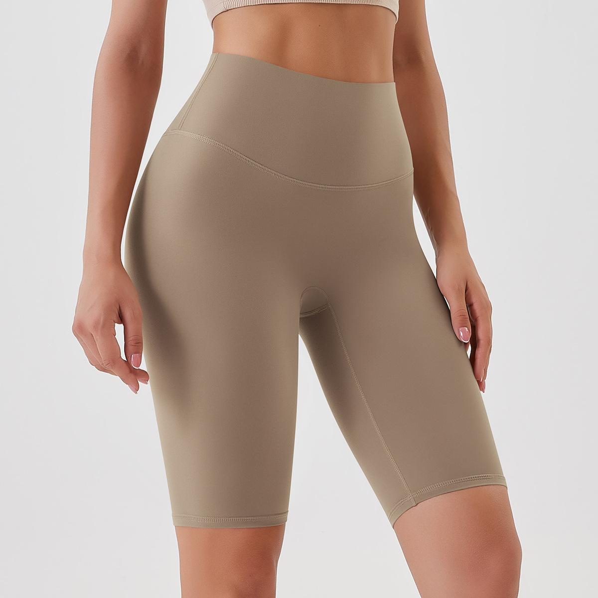 Pantalones de yoga ajustados con efecto piel color melocotón, cintura alta, realce de cadera, leggings deportivos
