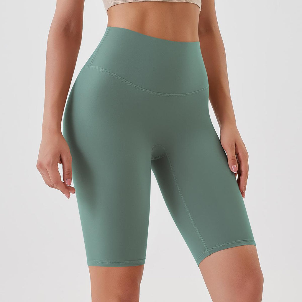 Pantalones de yoga ajustados con efecto piel color melocotón, cintura alta, realce de cadera, leggings deportivos