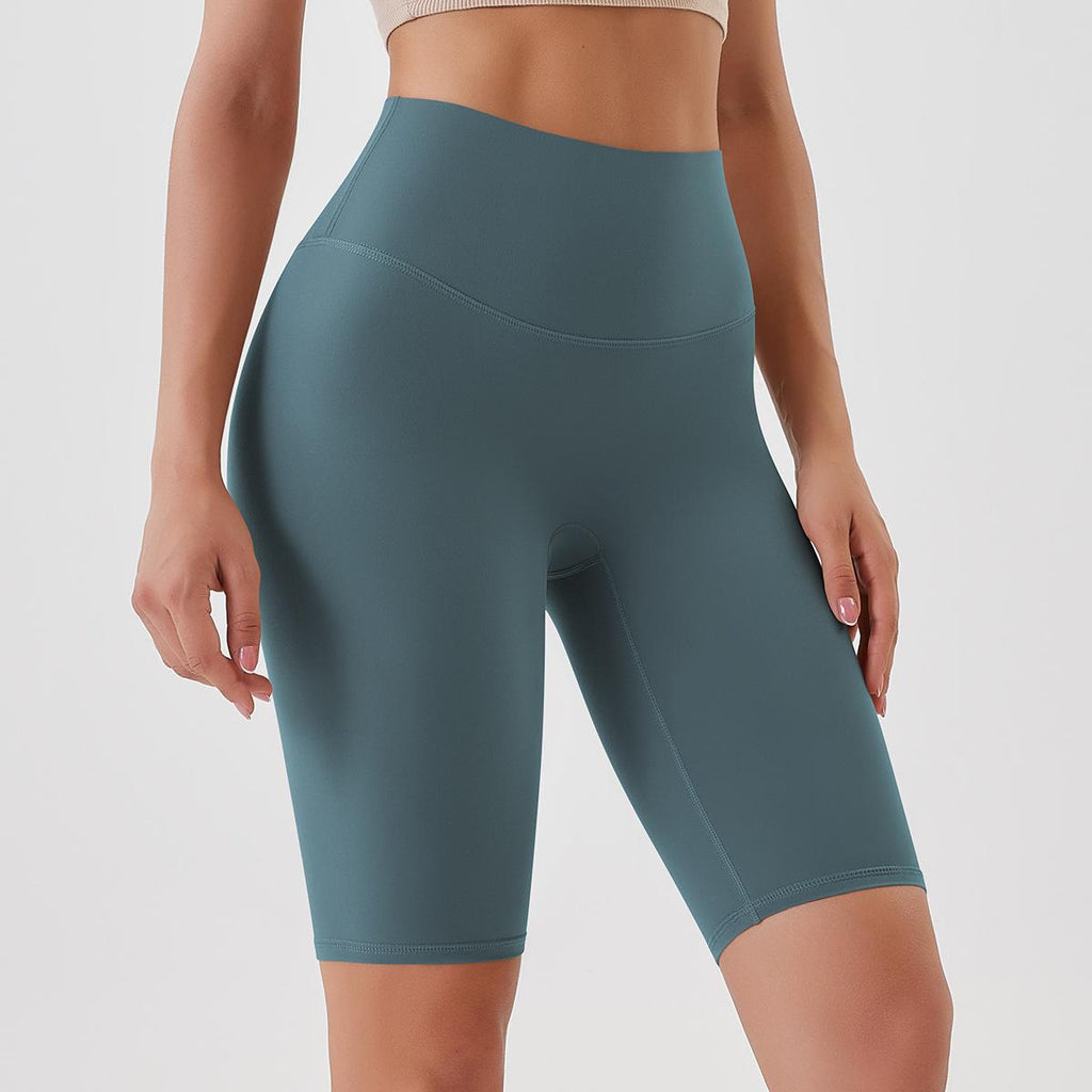 Pantalones de yoga ajustados con efecto piel color melocotón, cintura alta, realce de cadera, leggings deportivos