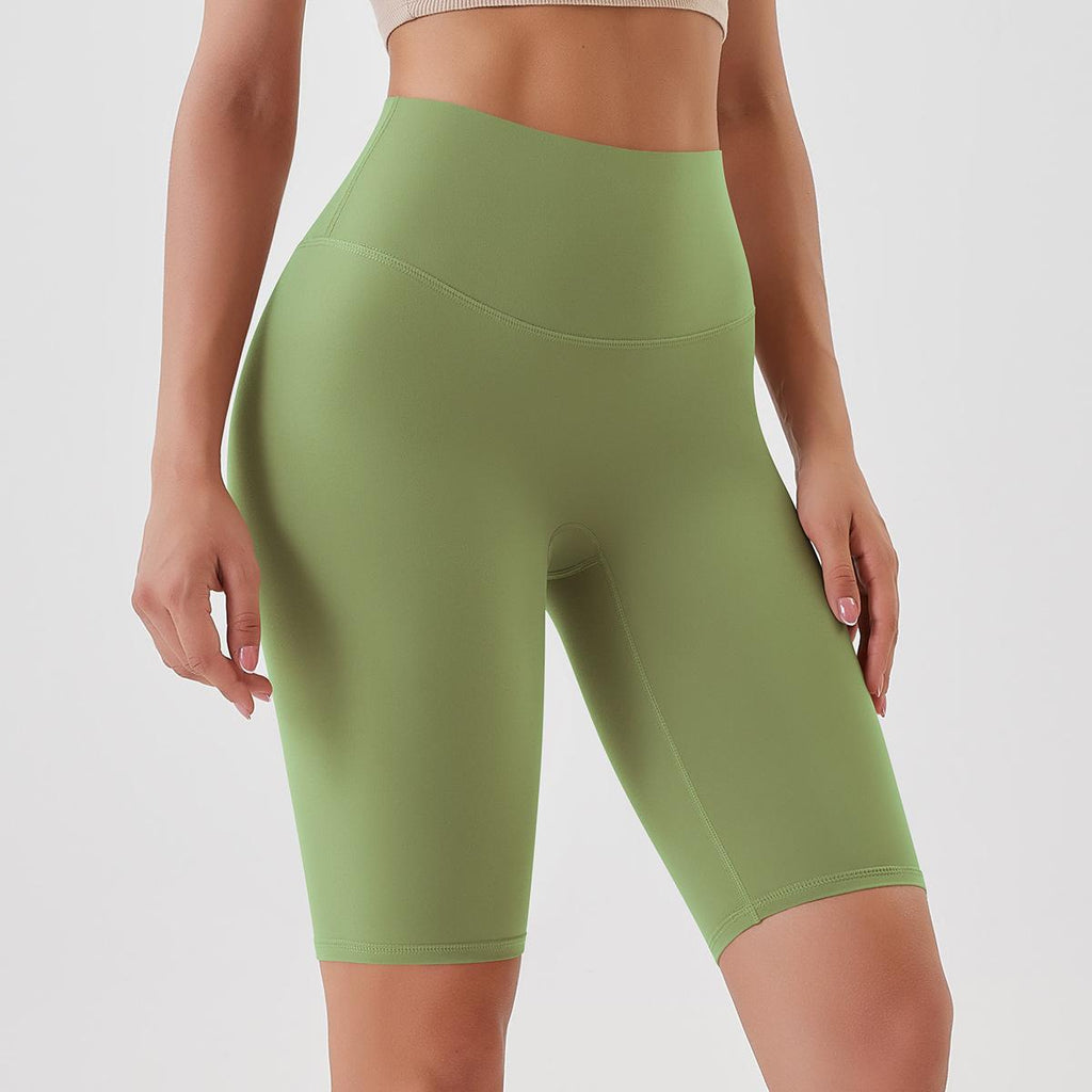 Pantalones de yoga ajustados con efecto piel color melocotón, cintura alta, realce de cadera, leggings deportivos