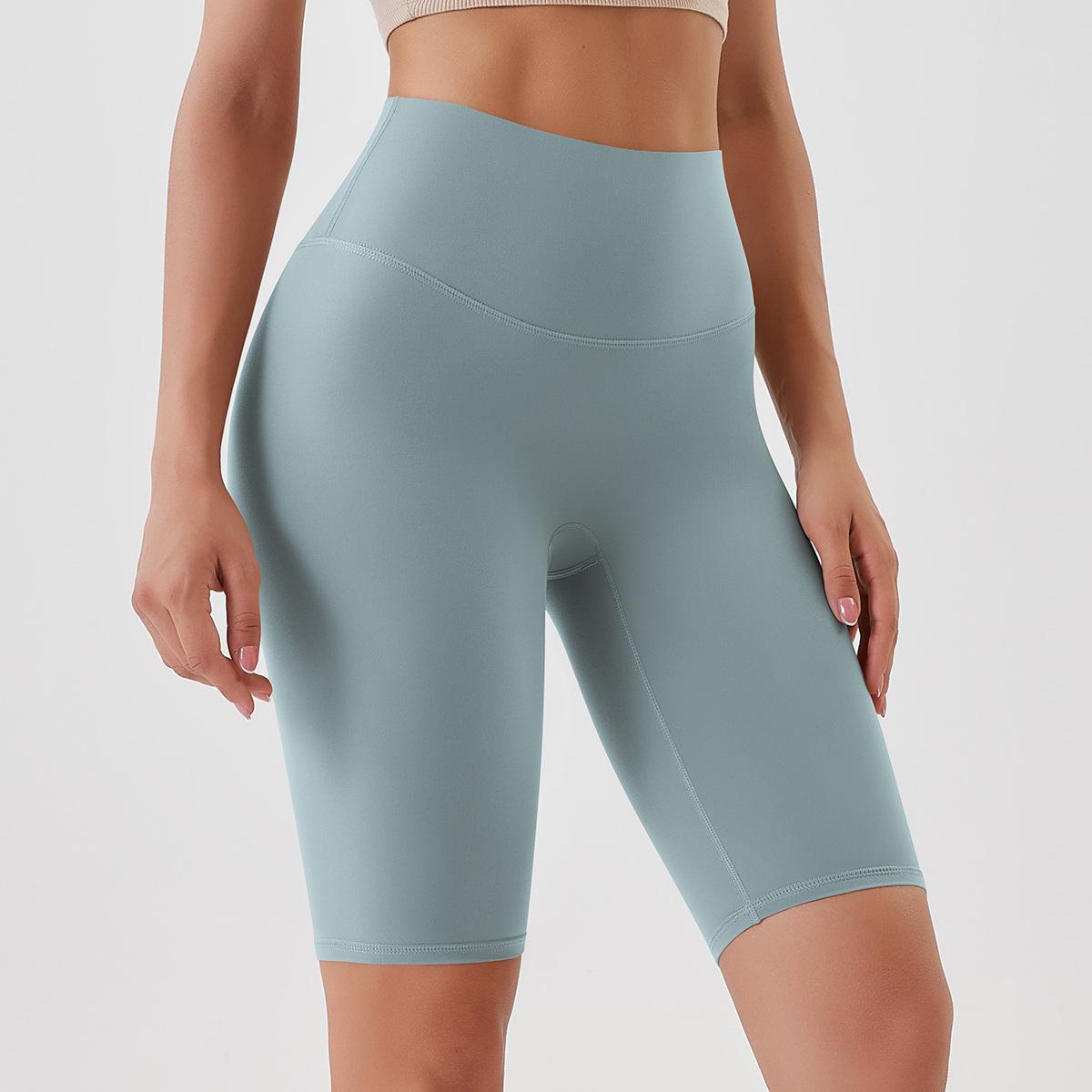 Pantalones de yoga ajustados con efecto piel color melocotón, cintura alta, realce de cadera, leggings deportivos