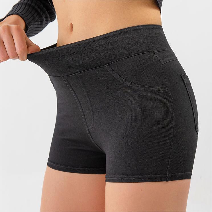 Summer High Waist Hip Lift Yoga Denim Shorts Women Stretchy Slim Fit Belly Contracting Sports Outerwear Fitness Shorts