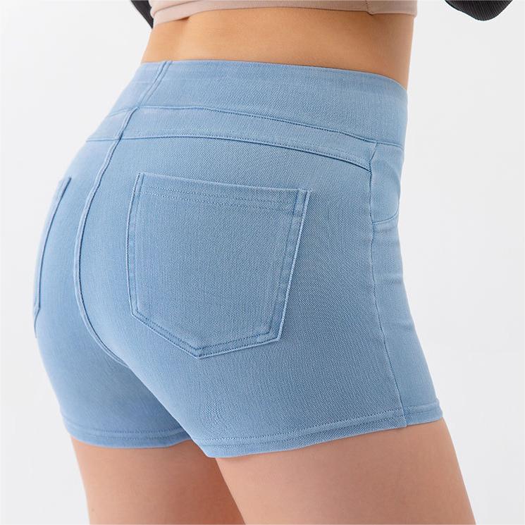 Summer High Waist Hip Lift Yoga Denim Shorts Women Stretchy Slim Fit Belly Contracting Sports Outerwear Fitness Shorts