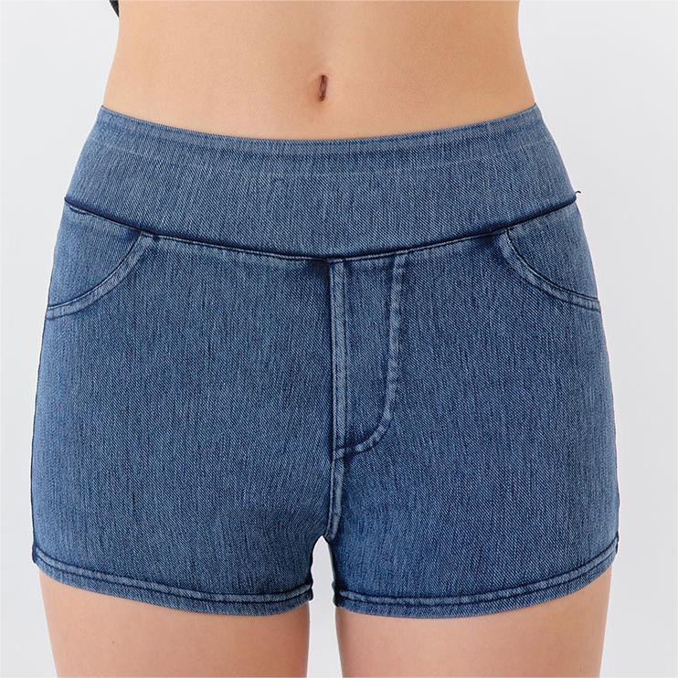 Summer High Waist Hip Lift Yoga Denim Shorts Women Stretchy Slim Fit Belly Contracting Sports Outerwear Fitness Shorts