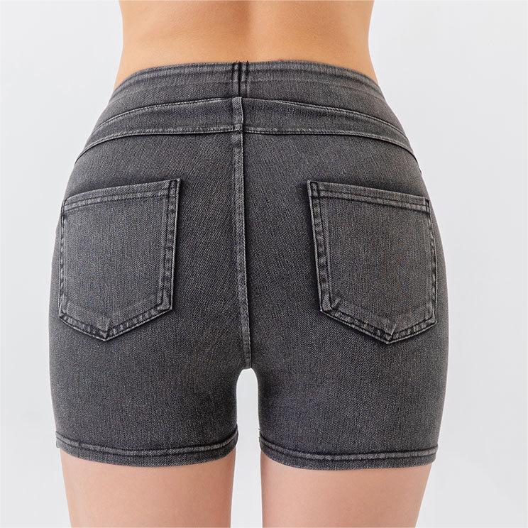 Summer High Waist Hip Lift Yoga Denim Shorts Women Stretchy Slim Fit Belly Contracting Sports Outerwear Fitness Shorts