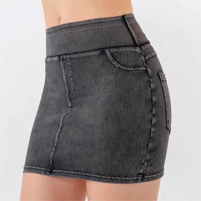 Summer High Waist Denim Skirt Women Stretchy Slim Fit Sexy Belly Contracting Hip Lifting Sports Outerwear Yoga Skirts