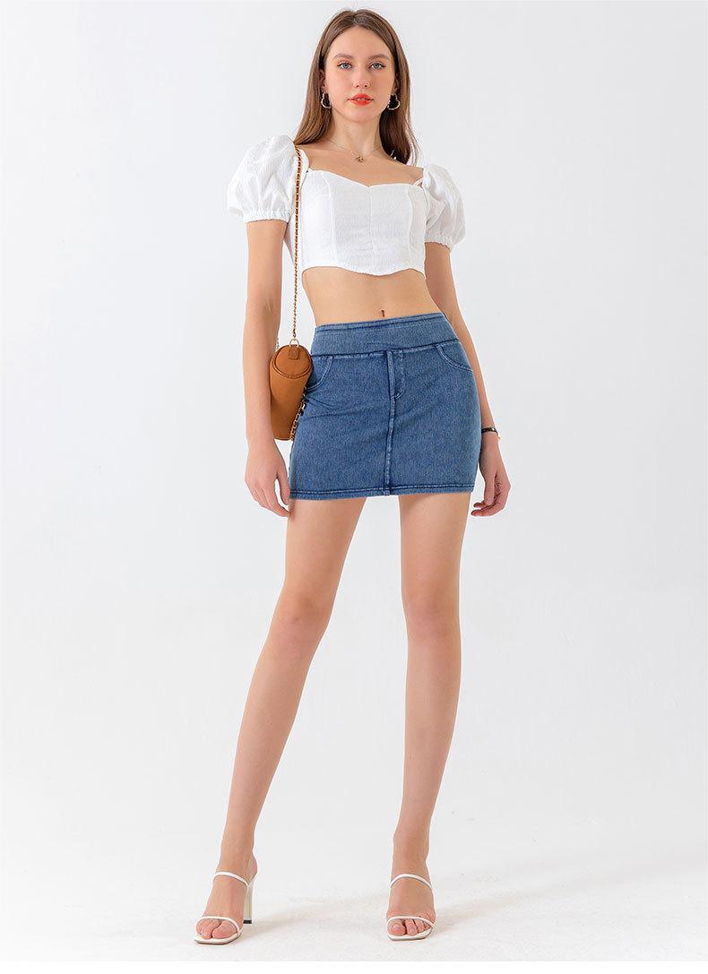 Summer High Waist Denim Skirt Women Stretchy Slim Fit Sexy Belly Contracting Hip Lifting Sports Outerwear Yoga Skirts