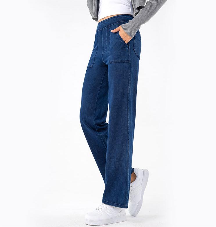 Summer Multi Pocket Workwear Jeans Women Retro Trendy High Waist Slimming Straight Wide Leg Casual Pants