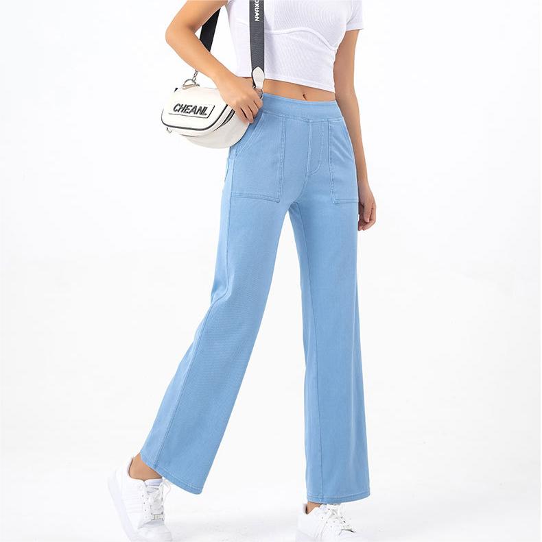 Summer Multi Pocket Workwear Jeans Women Retro Trendy High Waist Slimming Straight Wide Leg Casual Pants