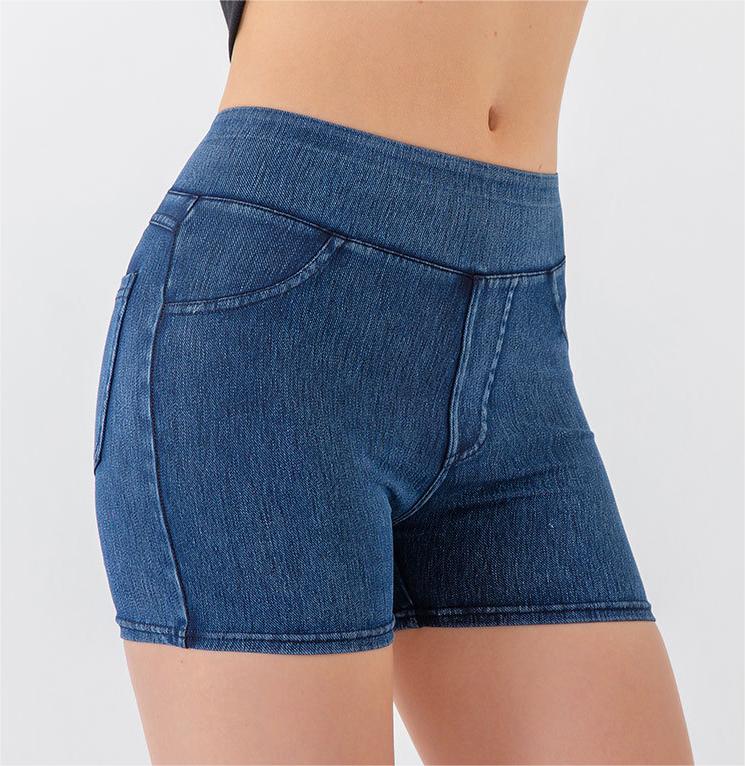 Denim Yoga Shorts Women's High Waist Slimming Hip Raise Stretch Workout Pants Running Sports Outerwear Casual Shorts